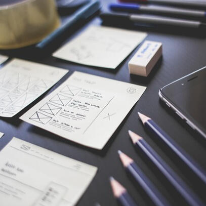 Desk with pencils and paper